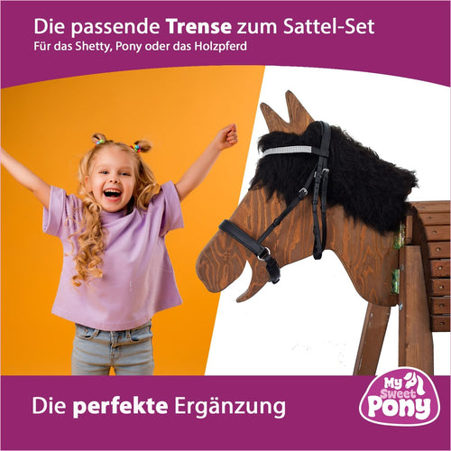 My Sweet Pony® Kinder Shetty Sattel-Set + Trense in Schwarz | für Pony Shetty und Holzpferd | Alles enthalten | kompletter Sattel + Trense | Ideal für erste Reitversuche | Sattel DIN geprüft