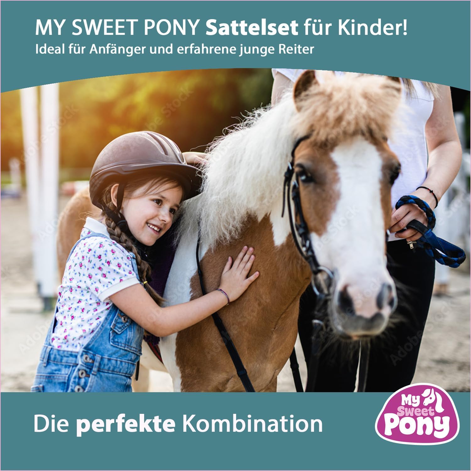 My Sweet Pony® Kinder Shettysattel-Set Dream Flower + Halfter + Führstrick | Sattel für Pony Shetty und Holzpferd | Alles enthalten | kompletter Sattel | Ideal für erste Reitversuche