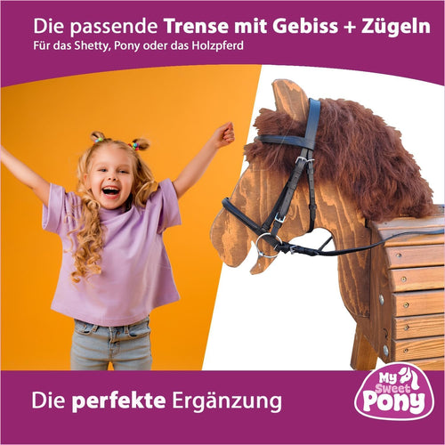 My Sweet Pony® Kinder Shetty Sattel-Set + Trense + Gebiss + Zügel | für Pony Shetty und Holzpferd | Alles enthalten | Komplett-Set | Ideal für erste Reitversuche | Sattel DIN geprüft