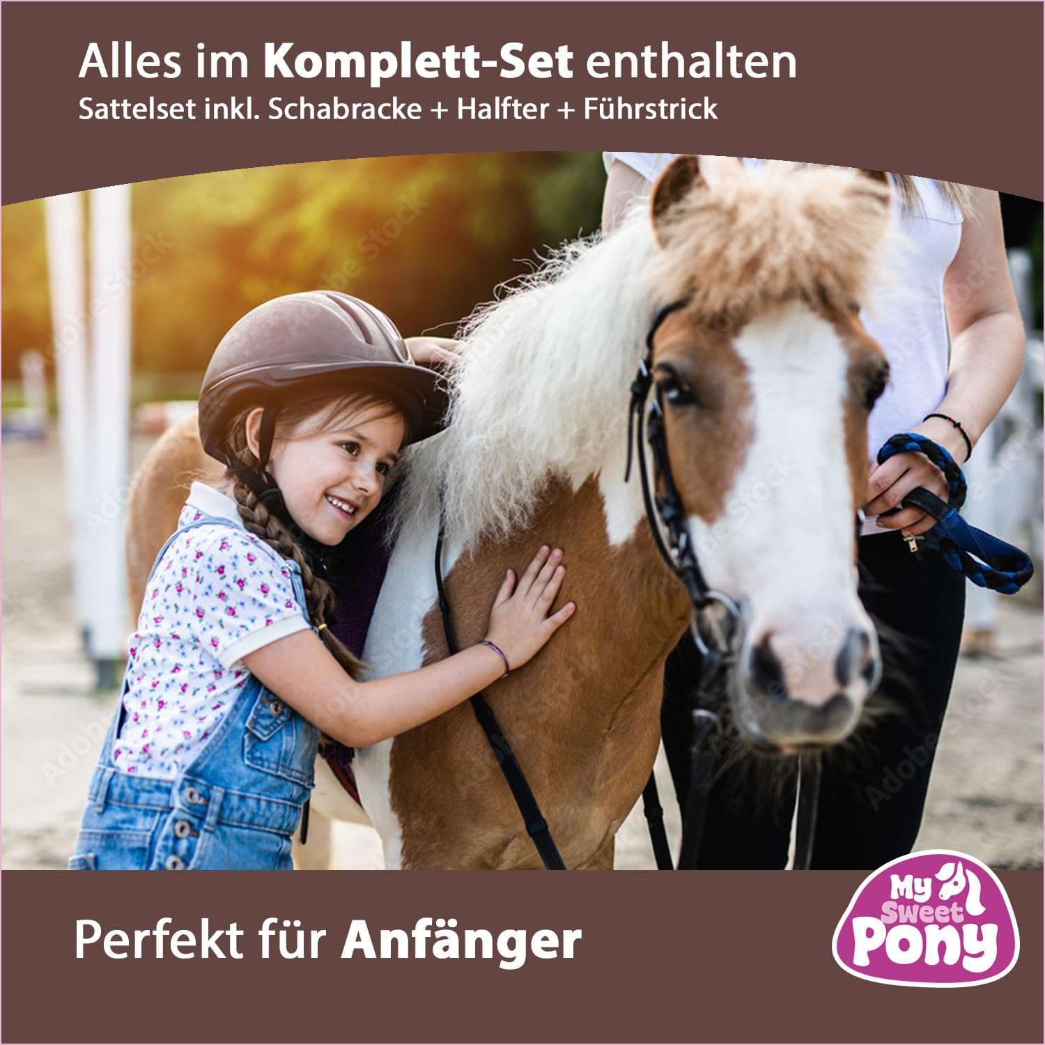 My Sweet Pony® Kinder Shettysattel-Set Eclipse + Halfter + Führstrick | Sattel für Pony Shetty und Holzpferd | Alles enthalten | kompletter Sattel | Ideal für erste Reitversuche