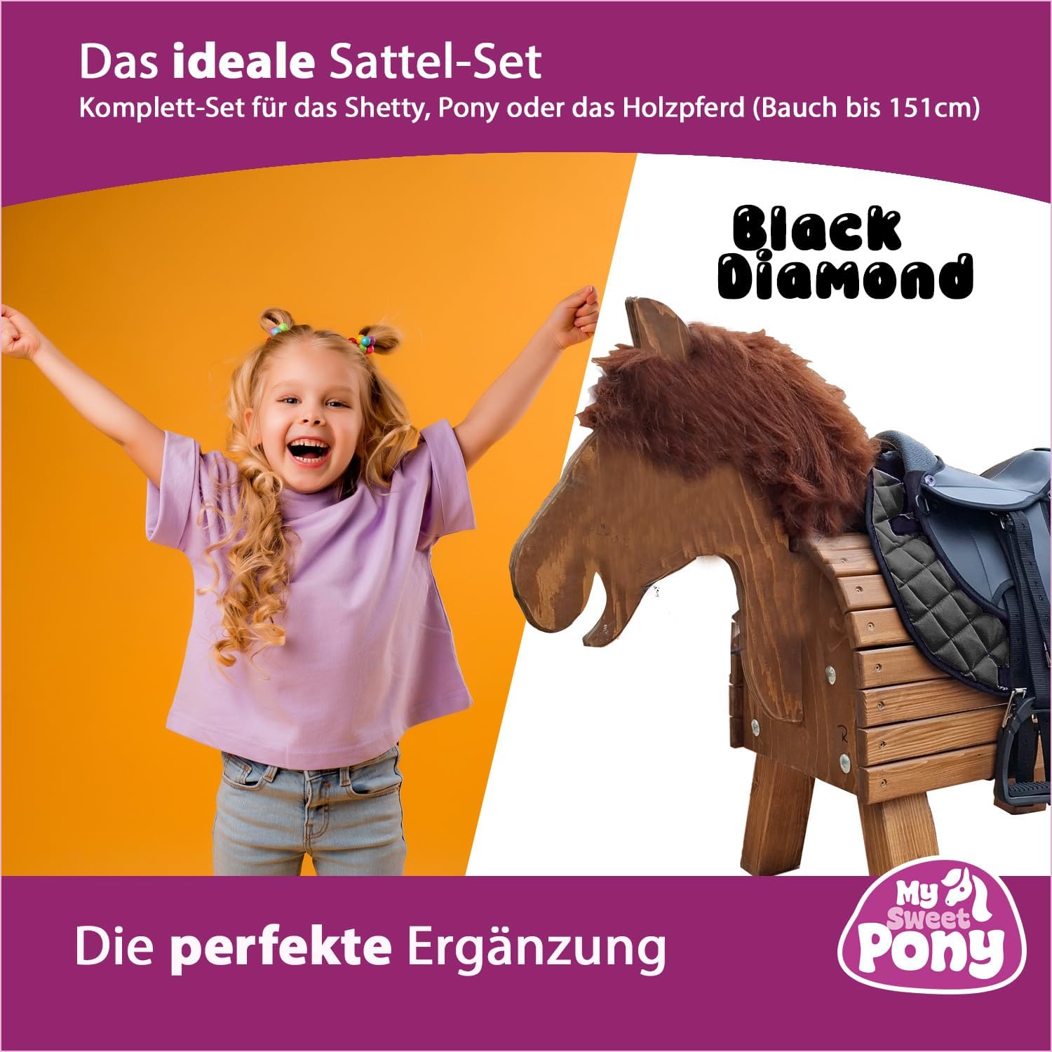 My Sweet Pony® Kinder Shettysattel-Set Sunny | für Pony Shetty und Holzpferd | Alles enthalten | Komplett-Set | Ideal für erste Reitversuche