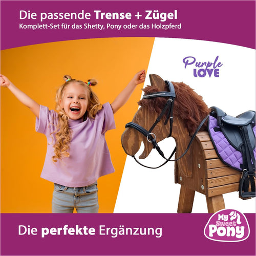 My Sweet Pony® Kinder Shetty Sattel-Set Purple Love + Trense + Zügel | für Pony Shetty und Holzpferd | Alles enthalten | Komplett-Set | Ideal für erste Reitversuche | Sattel DIN geprüft