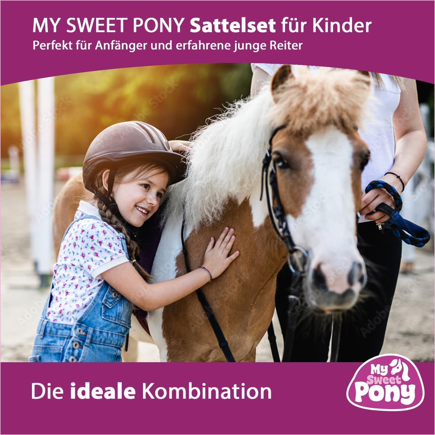 My Sweet Pony® Kinder Shetty Sattel-Set + Trense + Gebiss + Zügel | für Pony Shetty und Holzpferd | Alles enthalten | Komplett-Set | Ideal für erste Reitversuche | Sattel DIN geprüft