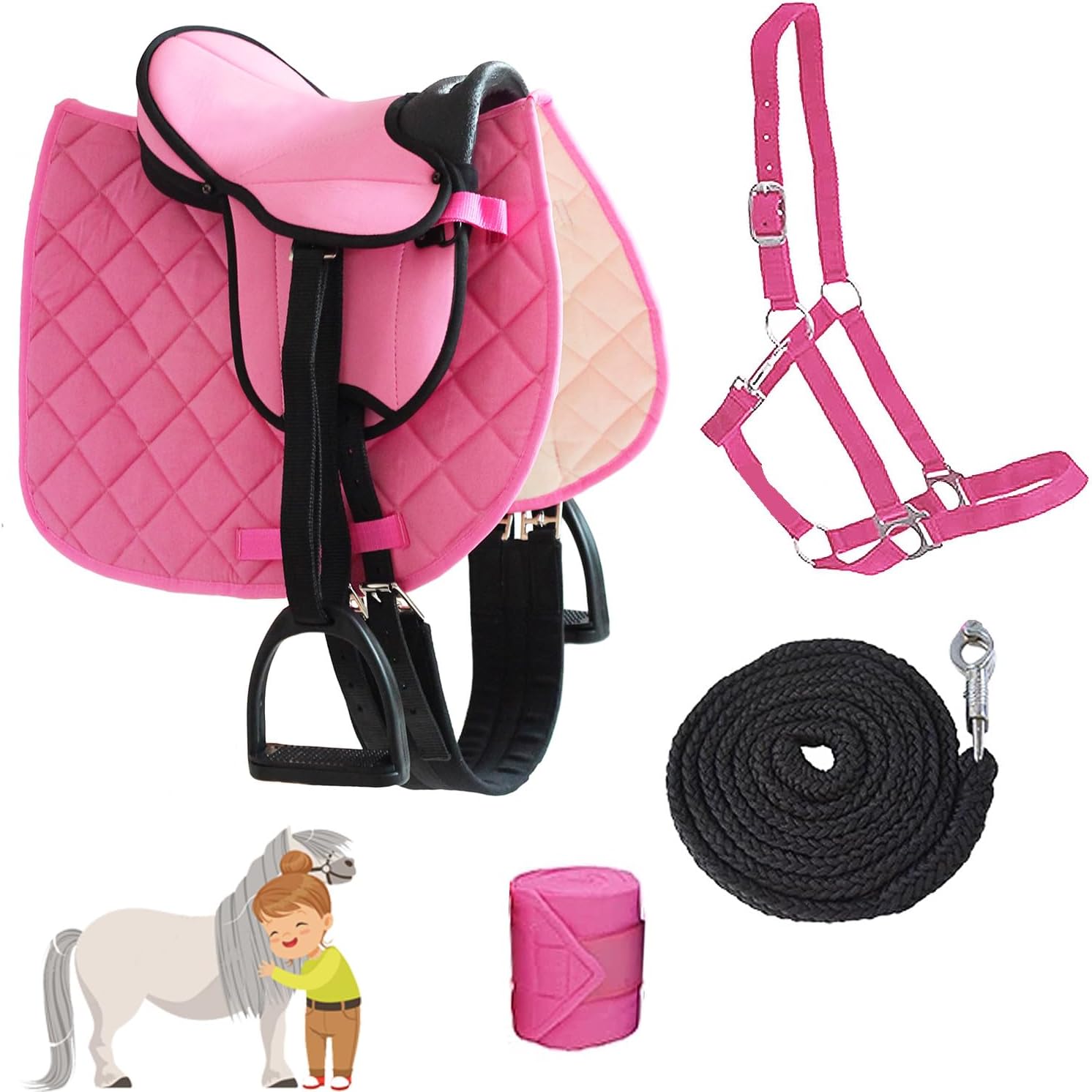 My Sweet Pony® Kinder Shettysattel-Set Bella Rose + Halfter + Führstrick + Bandagen