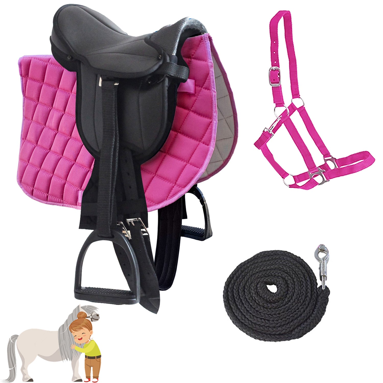My Sweet Pony® Kinder Shettysattel-Set Black Beauty + Halfter + Führstrick