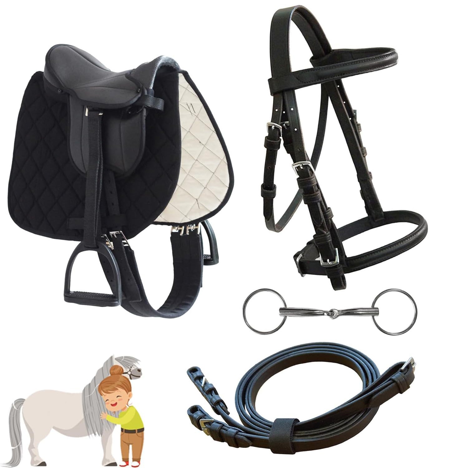 My Sweet Pony® Kinder Shetty Sattel-Set + Trense + Gebiss + Zügel