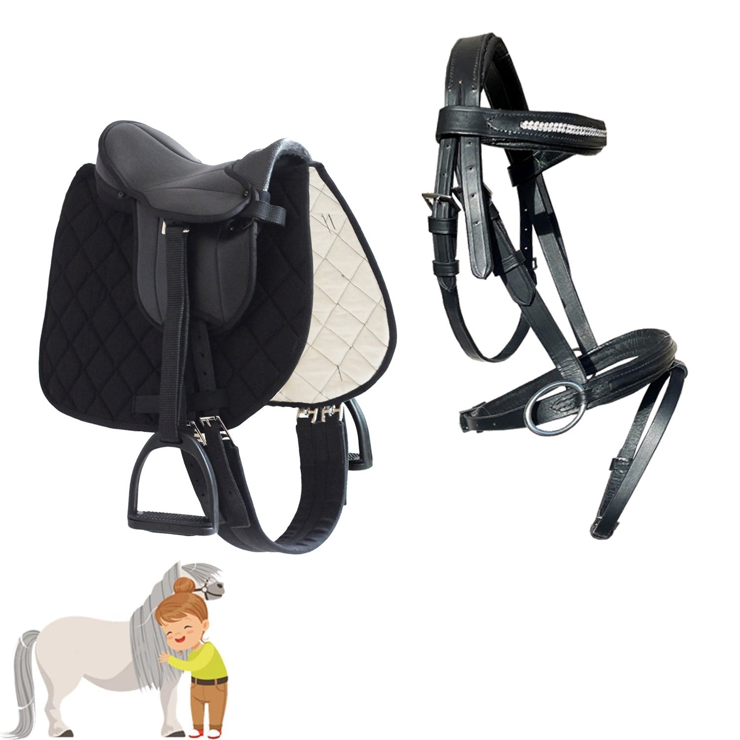 My Sweet Pony® Kinder Shetty Sattel-Set + Trense in Schwarz